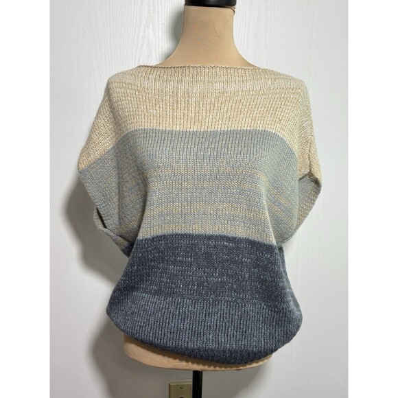 Ann Taylor Sweater Womens Medium Blue Tan Drop Sleeveless Boxy New Color Block - Picture 1 of 9